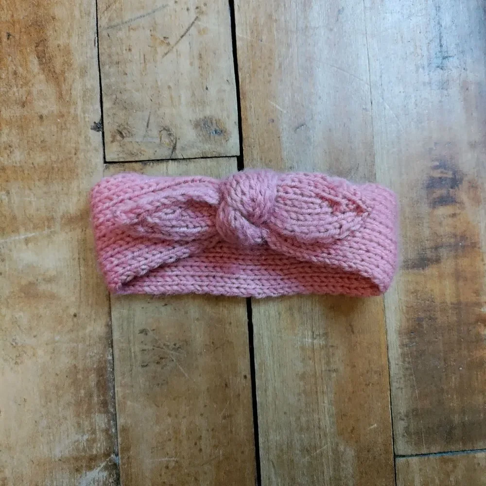 Baby girl headband pink knit sweater headband knot tie holiday Christmas